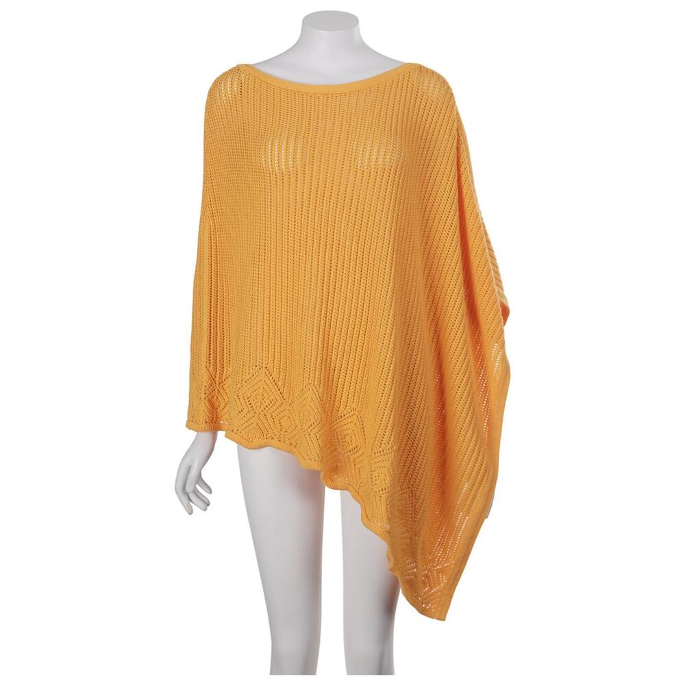 NWT TALBOTS Poncho Sweater M/L Yellow Pullover Cotton Open Knit Asymmetrical